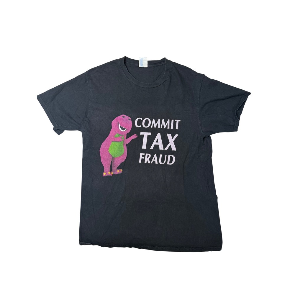 Port & Company Barney Commit Tax Fraud‎ Meme T-Shirt Black Mens Medium Humor Tee